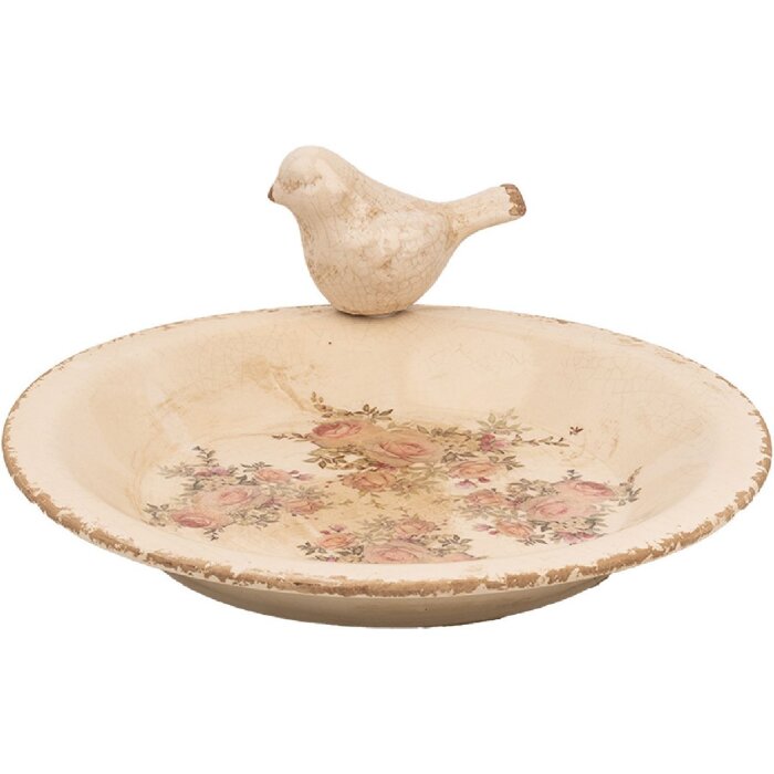 Clayre & Eef 6CE1949L Ciotola per uccelli Ø 26x10 cm in ceramica Roses Vintage