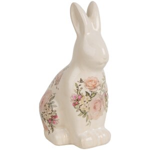 Clayre & Eef 6CE1956M Coniglio decorativo in ceramica 13x10x21 cm stile country rosa