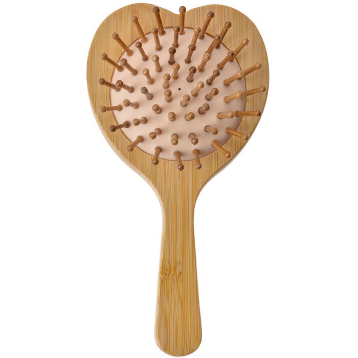 Juleeze JZHBR0001 Spazzola per capelli con specchio a forma di cuore in legno beige marrone 15x8x3 cm