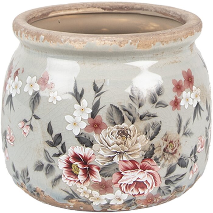 Clayre & Eef 6CE1964S Vaso da fiori Grigio Rosa Ø 12x10 cm Stile Country