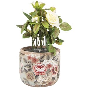 Clayre & Eef 6CE1966S Vaso da fiori Grigio Rosa Ø 10x9 cm Ceramica stile country