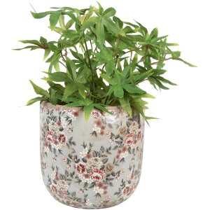 Clayre & Eef 6CE1966XL Vaso da fiori in ceramica Grigio Rosa Fiori Ø 19x18 cm