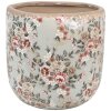 Clayre & Eef 6CE1966XL Vaso da fiori in ceramica Grigio Rosa Fiori Ø 19x18 cm