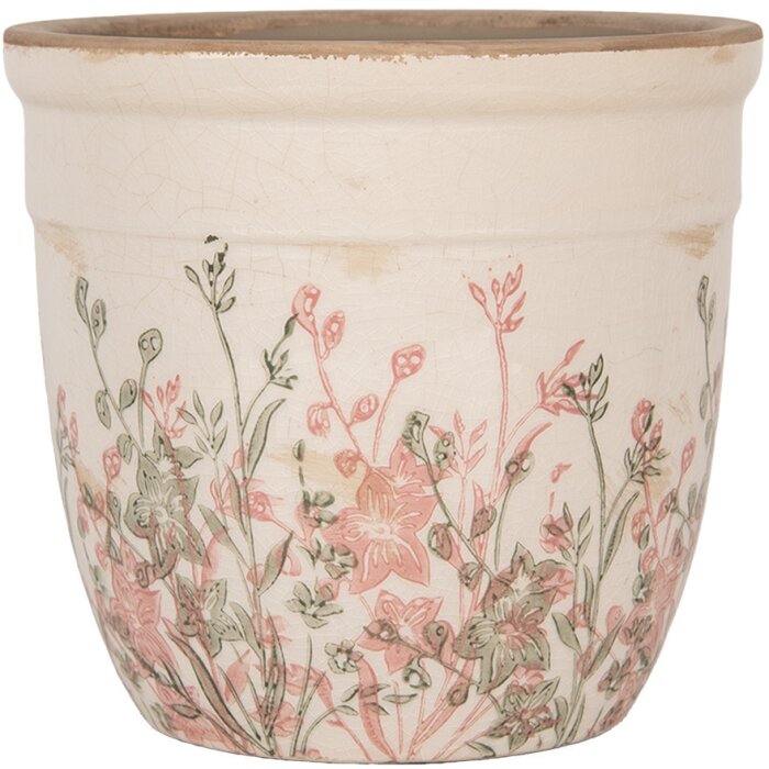 Clayre & Eef 6CE1974L Vaso da fiori in ceramica beige rosa Ø 18x17 cm Stile country