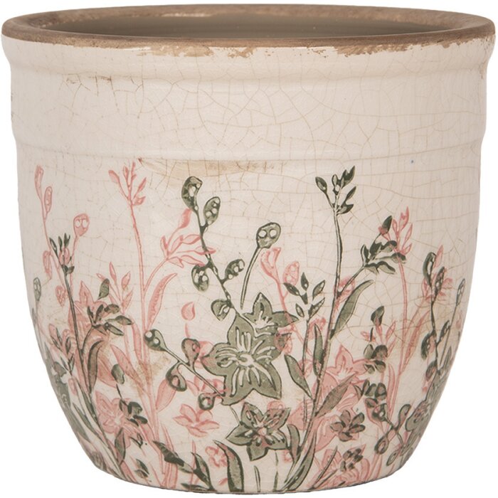 Clayre & Eef 6CE1974M Vaso da fiori in ceramica beige rosa stile country Ø 16x14 cm