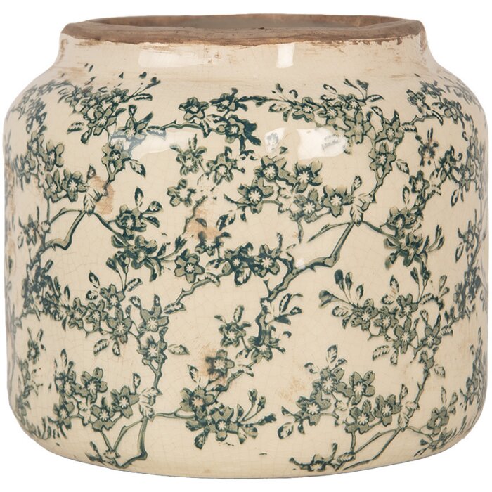Clayre & Eef 6CE1975L Vaso da fiori in ceramica beige verde Ø 18x16 cm