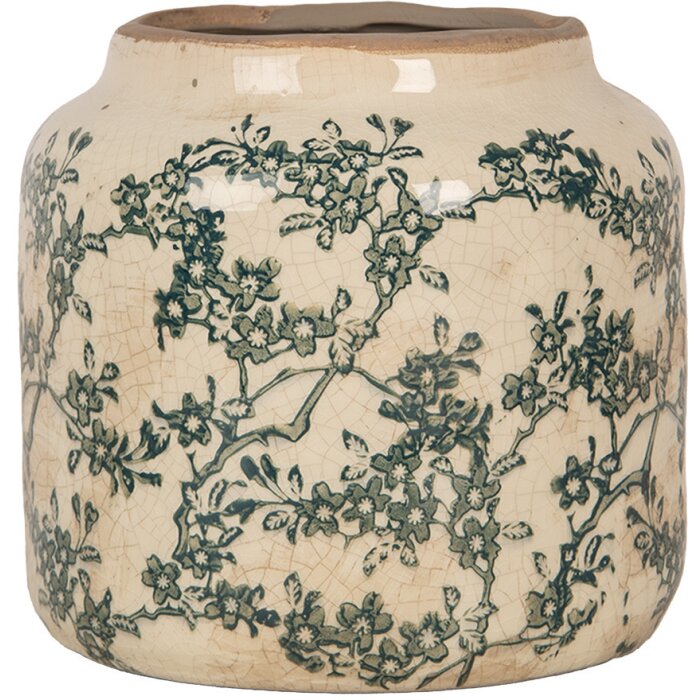 Clayre & Eef 6CE1975S Vaso da fiori in ceramica beige verde Ø 15x14 cm