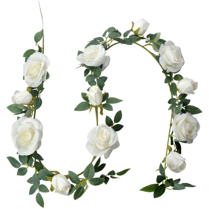 Clayre & Eef 6PL0320W Ghirlanda di rose artificiali bianco verde 150 cm