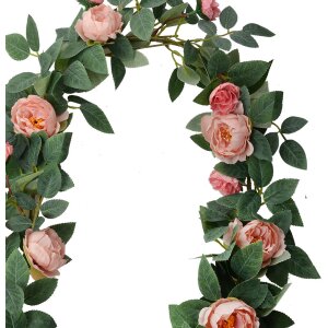 Clayre & Eef 6PL0322 Fiori artificiali ghirlanda di rose rosa verde 150 cm