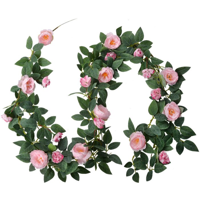 Clayre & Eef 6PL0323 Ghirlanda di rose artificiali rosa verde 14x14x180 cm