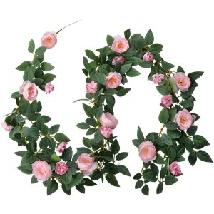 Clayre & Eef 6PL0323 Ghirlanda di rose artificiali rosa verde 14x14x180 cm