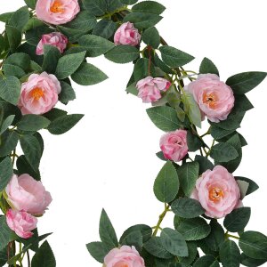 Clayre & Eef 6PL0323 Ghirlanda di rose artificiali rosa verde 14x14x180 cm
