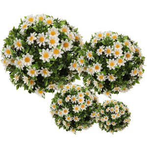 Clayre & Eef 6PL0324L Palla decorativa fiore artificiale margherita bianco verde Ø 30 cm