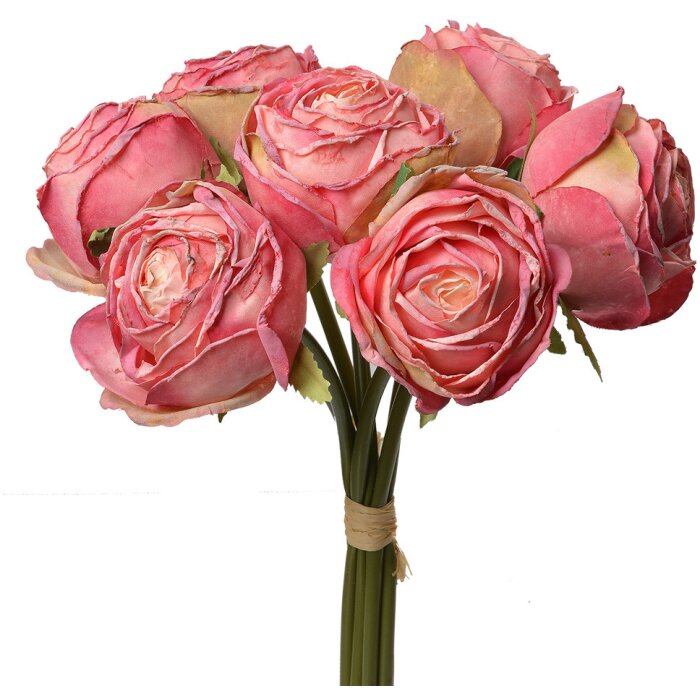 Clayre & Eef 6PL0336P Bouquet di fiori artificiali 7 rose rosa 16x14x34 cm
