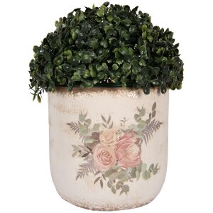 Clayre & Eef 6CE1981L Vaso da fiori in ceramica con motivo floreale Beige Rosa Ø 18x17 cm