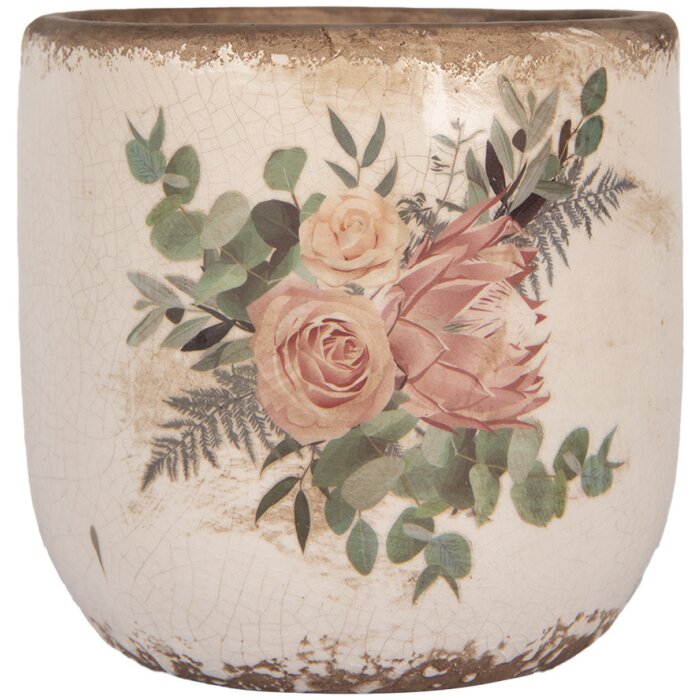 Clayre & Eef 6CE1981M Vaso da fiori in ceramica beige rosa Ø 14x13 cm