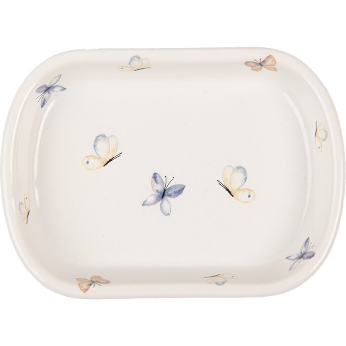 Clayre & Eef 6CE2010 Portasapone in ceramica bianca 13x10x3 cm Modello a farfalla