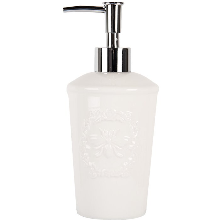 Clayre & Eef 6CE1985 Dispenser per sapone in ceramica bianca Ø 8x19 cm 325 ml
