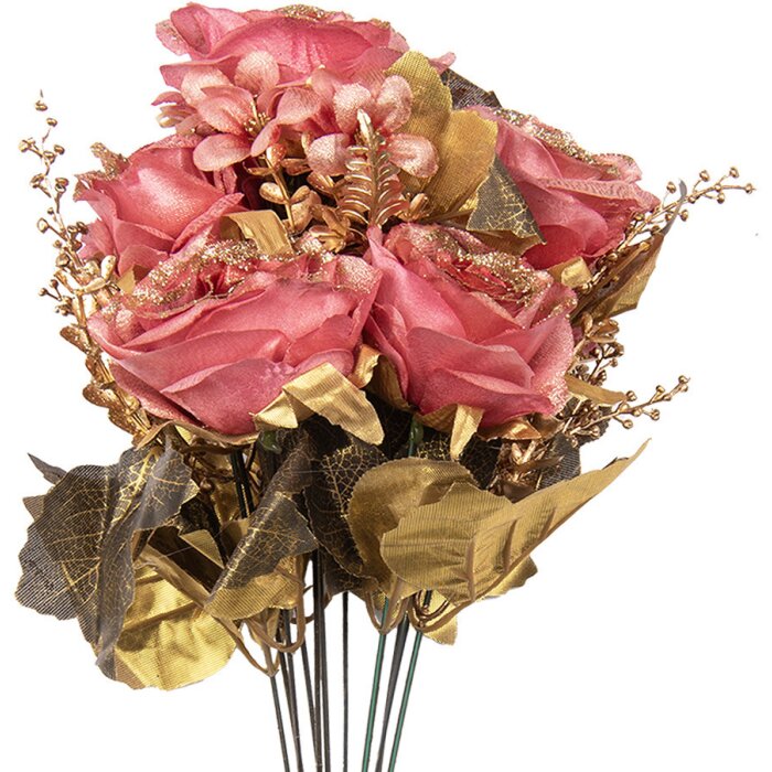 Clayre & Eef 6PL0340 Bouquet di fiori artificiali Rose Rosa Oro 18x15x50 cm