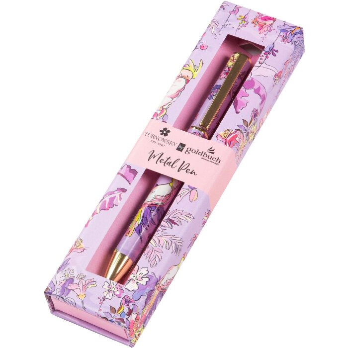 Penna preferita Goldbuch Insignia metallo biros floreale oro viola rosa