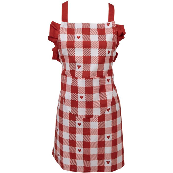 Clayre & Eef LVT41K Grembiule bambino rosso bianco motivo cuore 56x48 cm