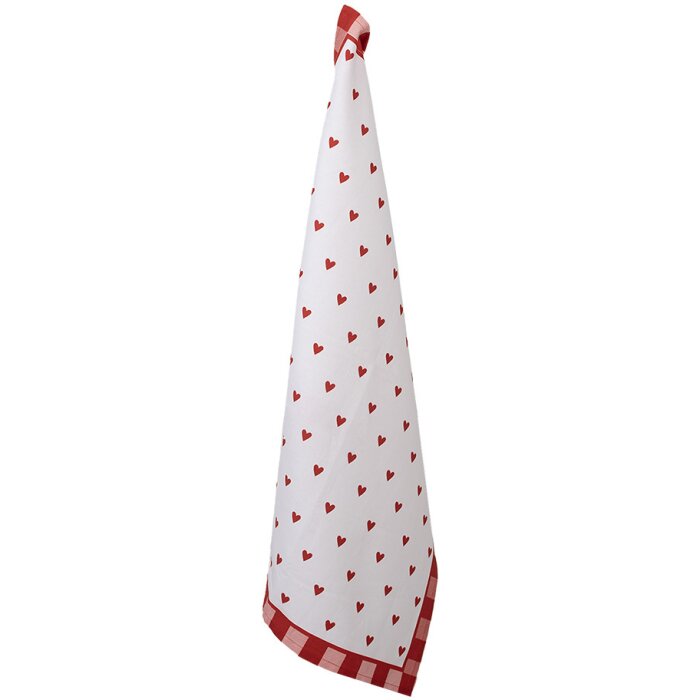 Clayre & Eef LVT42-1 Asciugamano da cucina con motivo a cuore Bianco Rosso 50x70 cm