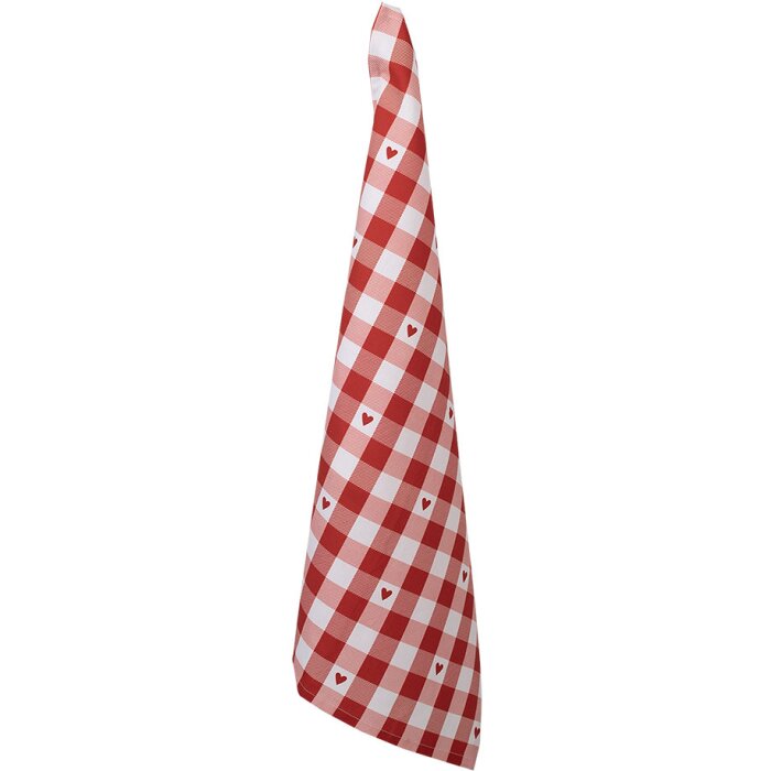 Clayre & Eef LVT42-2 Asciugamano da cucina rosso bianco a scacchi con cuori 50x70 cm