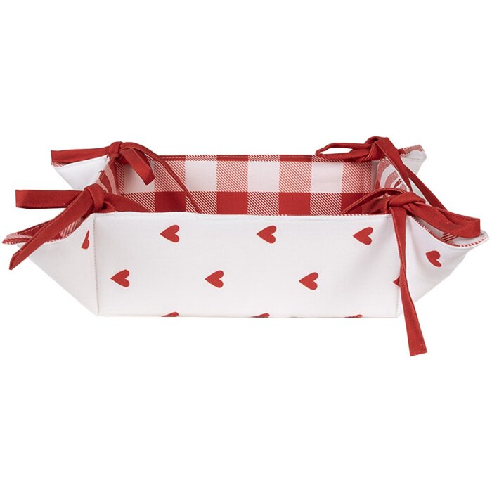 Clayre & Eef LVT47 Cestino per pane cuori 35x35x8 cm Rosso Bianco