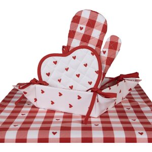 Clayre & Eef LVT47 Cestino per pane cuori 35x35x8 cm Rosso Bianco