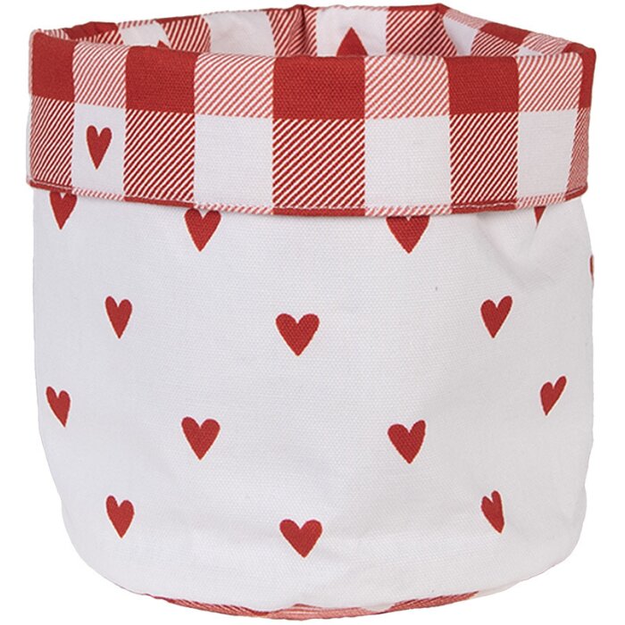 Clayre & Eef LVT50 Cestino per pane con motivo a cuore rosso bianco Ø 15x16 cm