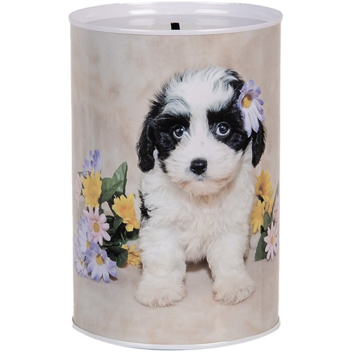 Clayre & Eef 6BL0161 Salvadanaio Dog Flowers Ø 10x15 cm