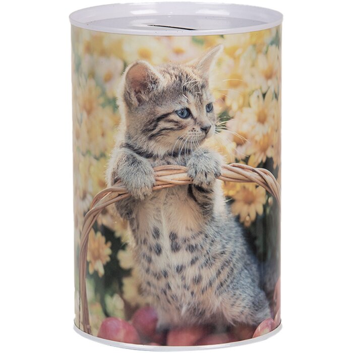 Clayre & Eef 6BL0162 Salvadanaio motivo gatto Ø 10x15 cm