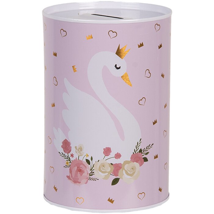 Clayre & Eef 6BL0165 Salvadanaio Rosa Bianco Ø 10x15 cm Motivo cigno romantico