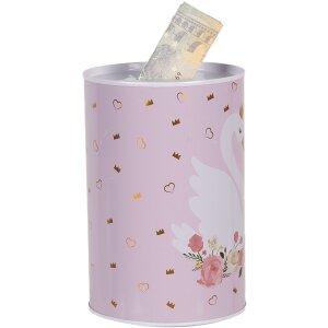 Clayre & Eef 6BL0165 Salvadanaio Rosa Bianco Ø 10x15 cm Motivo cigno romantico