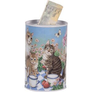 Clayre & Eef 6BL0167 Salvadanaio motivo gatto Ø 8x13 cm stile country