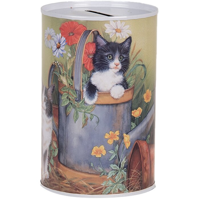 Clayre & Eef 6BL0168 Salvadanaio motivo gatto Ø 8x13 cm stile country