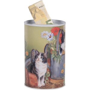 Clayre & Eef 6BL0168 Salvadanaio motivo gatto Ø 8x13 cm stile country