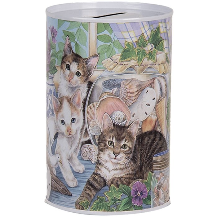 Clayre & Eef 6BL0169 Salvadanaio stile country motivo gatto Ø 8x13 cm
