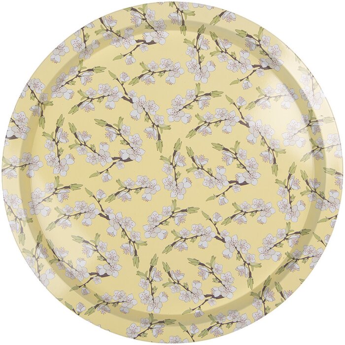 Vassoio Clayre & Eef 6BL0180 Rotondo Ø 32 cm Giallo motivo floreale stile retrò vintage