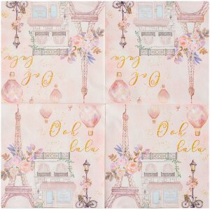 Clayre & Eef 73072 Tovaglioli di carta rosa motivi parigini 33x33 cm 20 pezzi