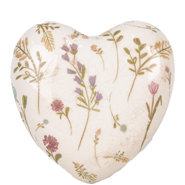 Clayre & Eef 6CE1917 Cuore decorativo in ceramica beige rosa 11x11x4 cm