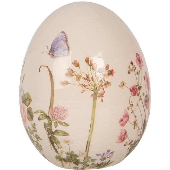 Clayre & Eef 6CE1918M Uovo decorativo in ceramica Beige Fiori Rosa Ø 10x12 cm