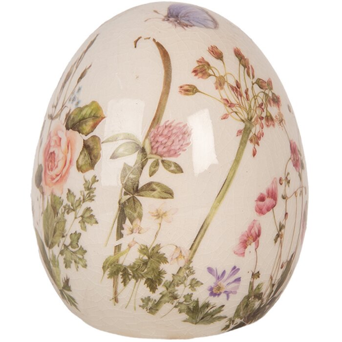 Clayre & Eef 6CE1918S Uovo decorativo in ceramica Beige Rosa Verde Ø 7x9 cm Stile country