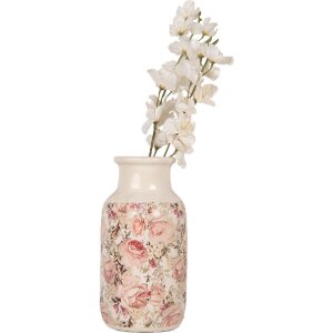 Clayre & Eef 6CE1930M Vaso Beige Rosa Motivo Floreale Ø 14x26 cm Ceramica