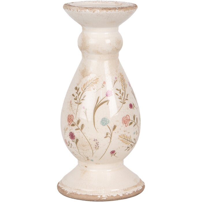 Clayre & Eef 6CE1945M Portacandele in ceramica beige rosa Ø 12x26 cm