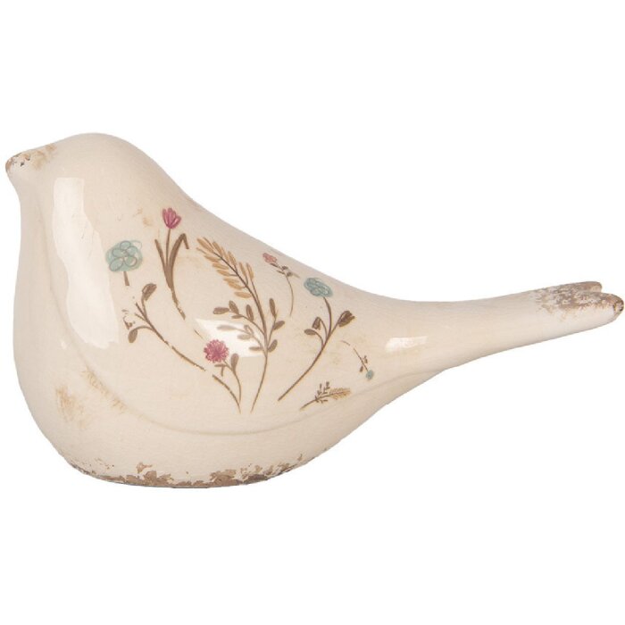 Clayre & Eef 6CE1952L Decorazione Uccello in ceramica Beige Rosa 25x10x13 cm