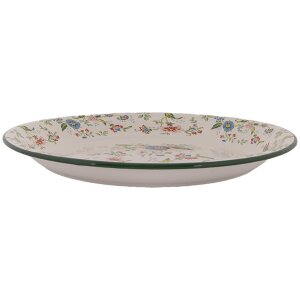 Clayre & Eef 6EM0005 Piatto decorativo smaltato Ø 30 cm Beige Verde Vintage
