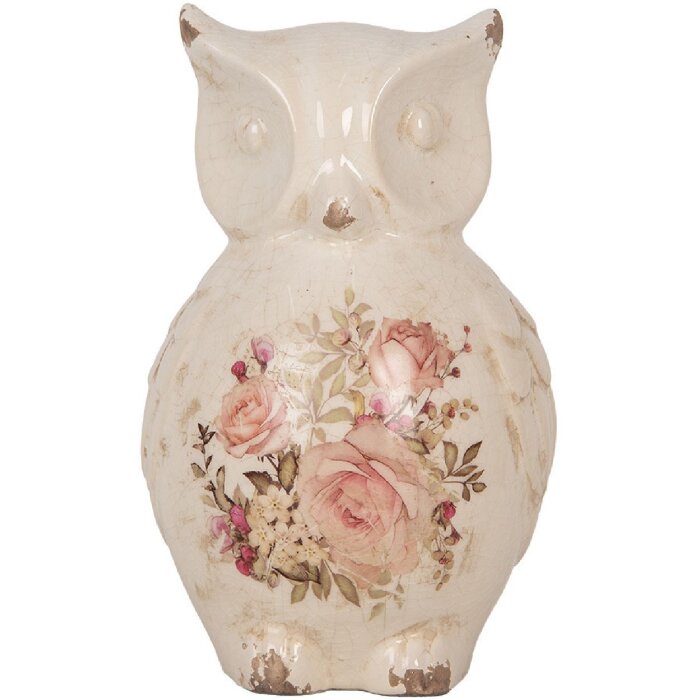 Clayre & Eef 6CE1961L Gufo decorativo in ceramica beige rosa 13x12x22 cm