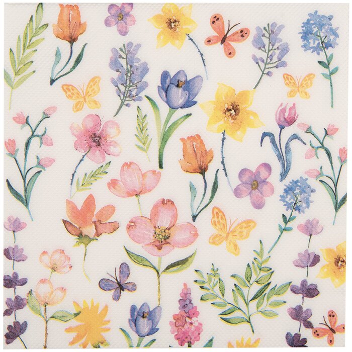 Clayre & Eef 73074 Tovaglioli di carta con motivo floreale 33x33 cm Bianco Rosa Giallo Verde