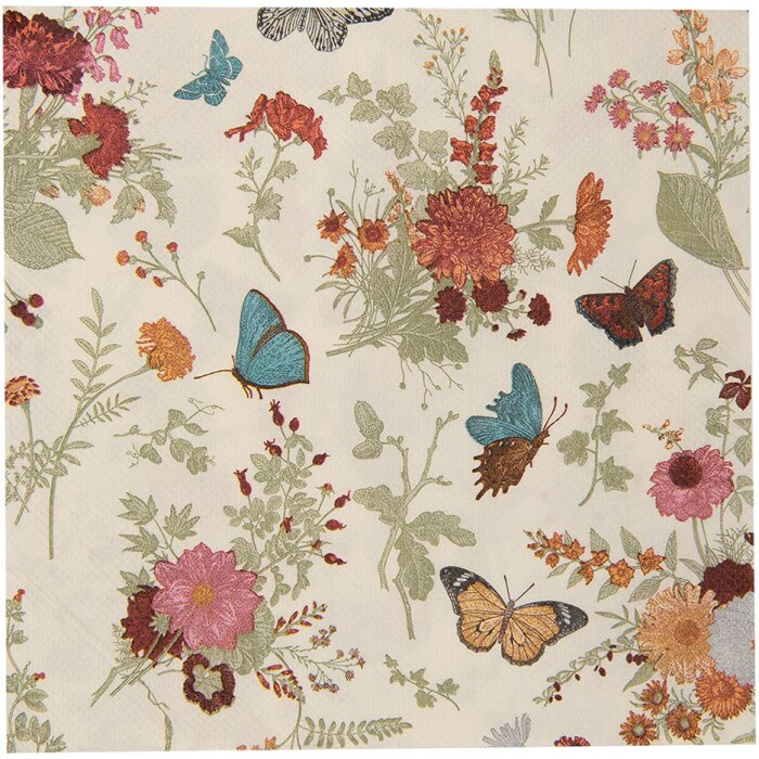 Clayre & Eef 73081 Tovaglioli di carta 33x33 cm Beige Rosa Motivo floreale